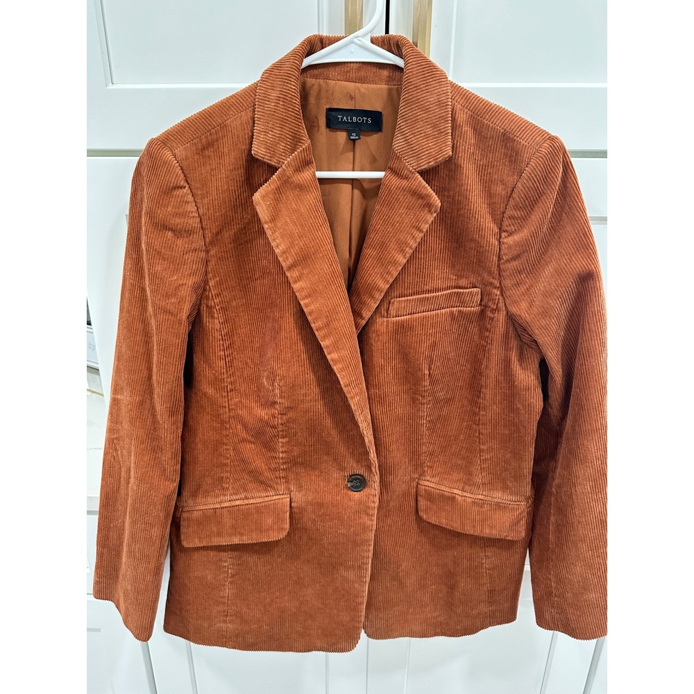 Talbots Womens Rust Orange Corduroy Blazer Jacket Size 12 Single Button Cotton